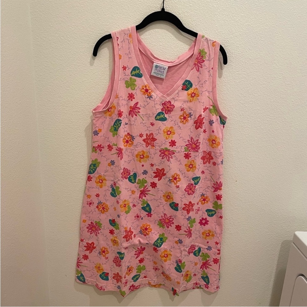 Vintage Fresh Produce Pink Floral Sleeveless Dress – Size Medium – Preloved